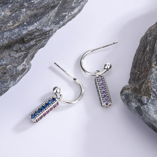 Long 925 Sterling Silver Colorful Lovely Earrings