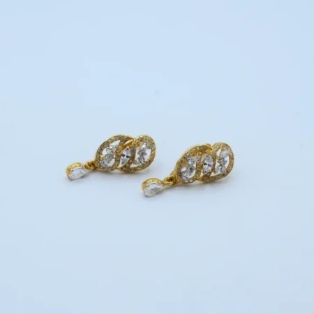 Gold Oval Stone Halo Drop Earrings