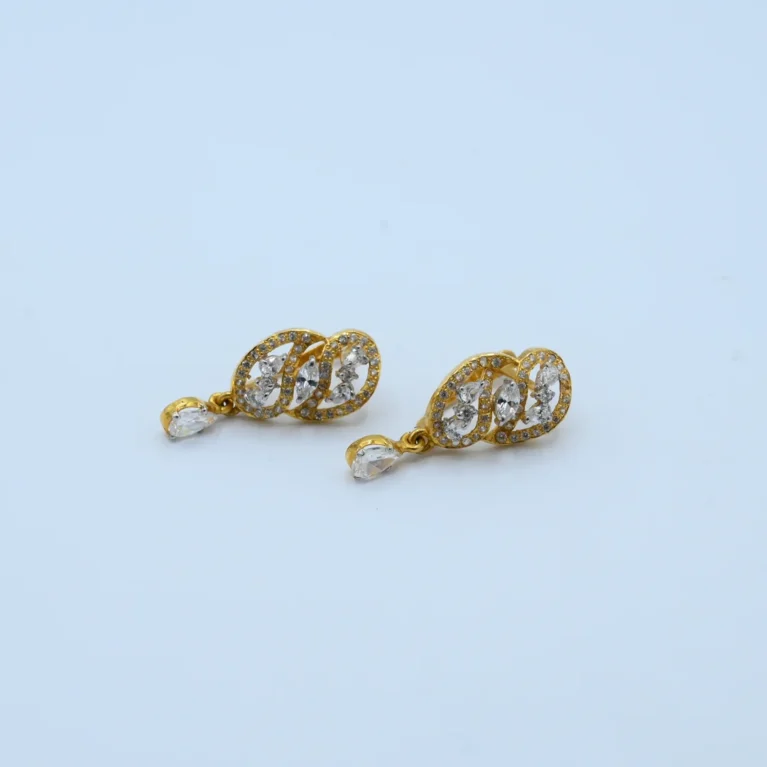 Gold Oval Stone Halo Drop Earrings