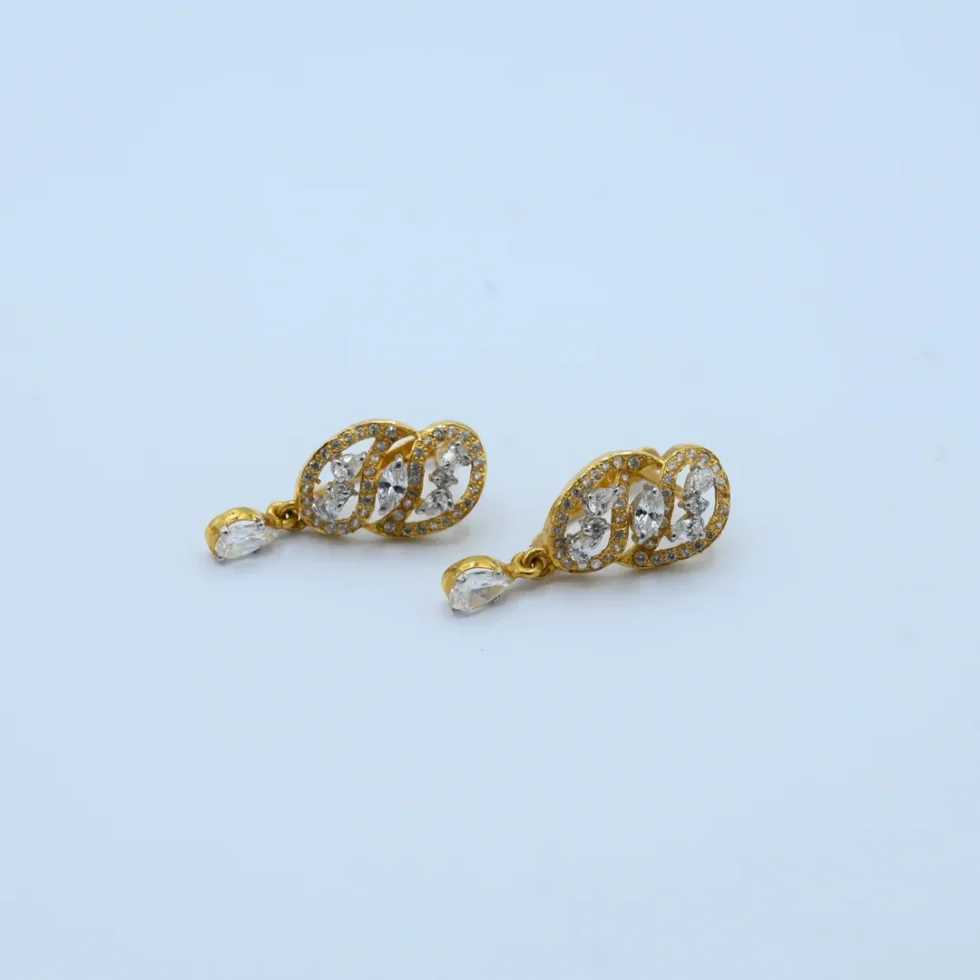 Gold Oval Stone Halo Drop Earrings