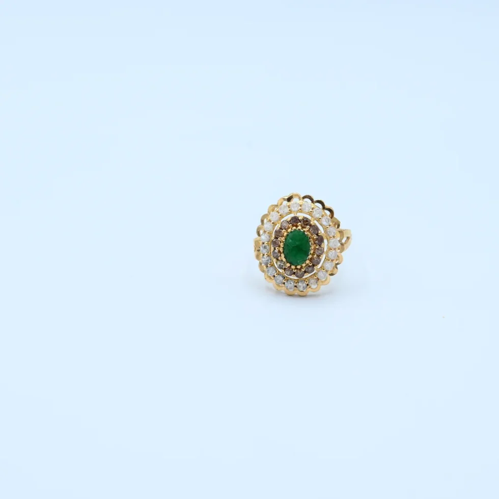 Gold Emerald Floral Cluster Ring