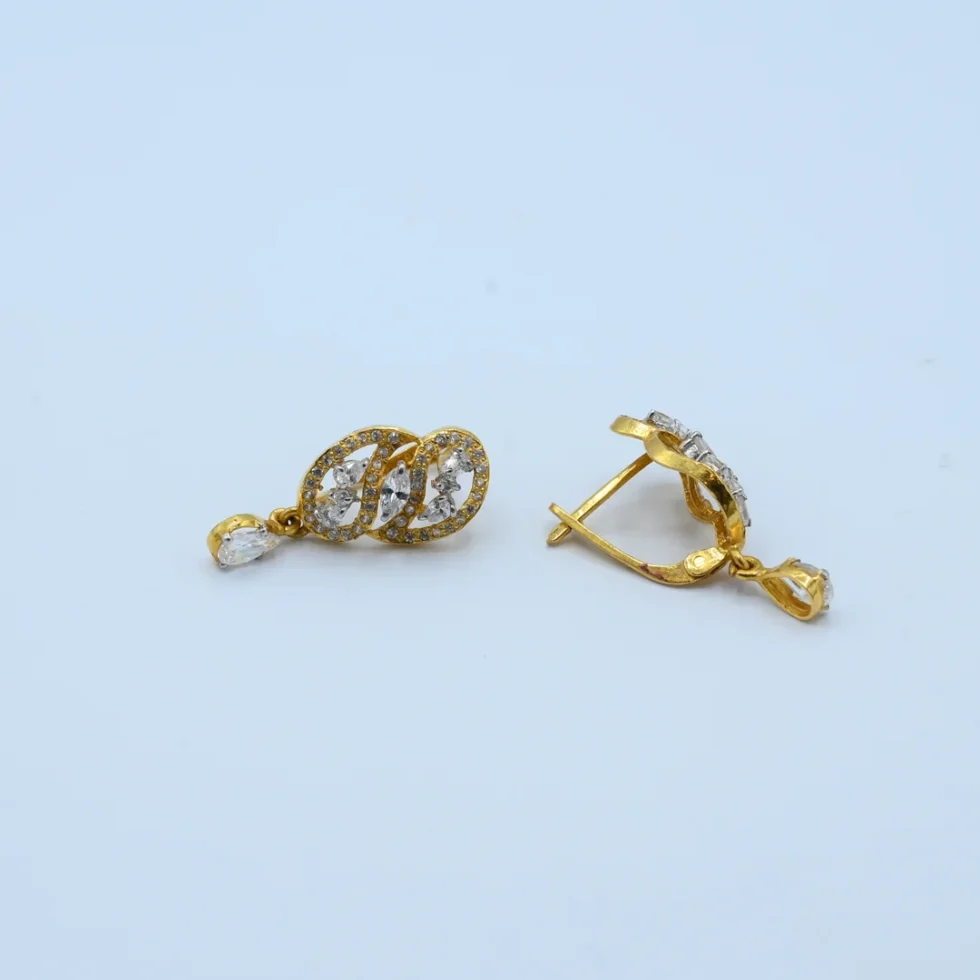 Gold Oval Stone Halo Drop Earrings