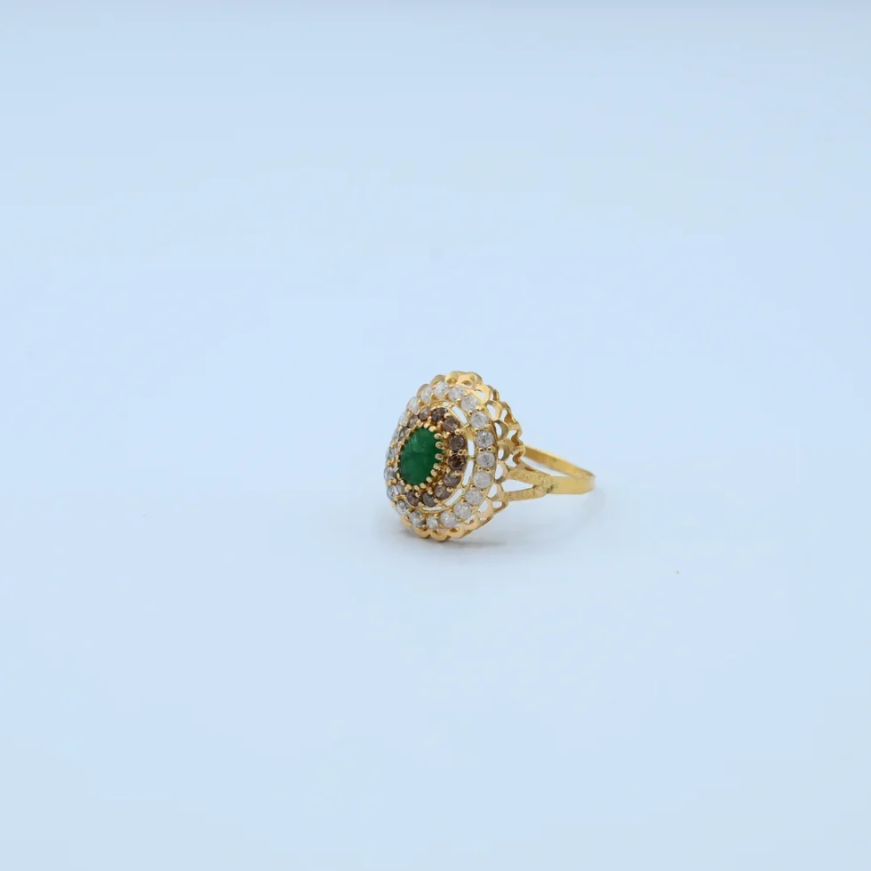 Gold Emerald Floral Cluster Ring