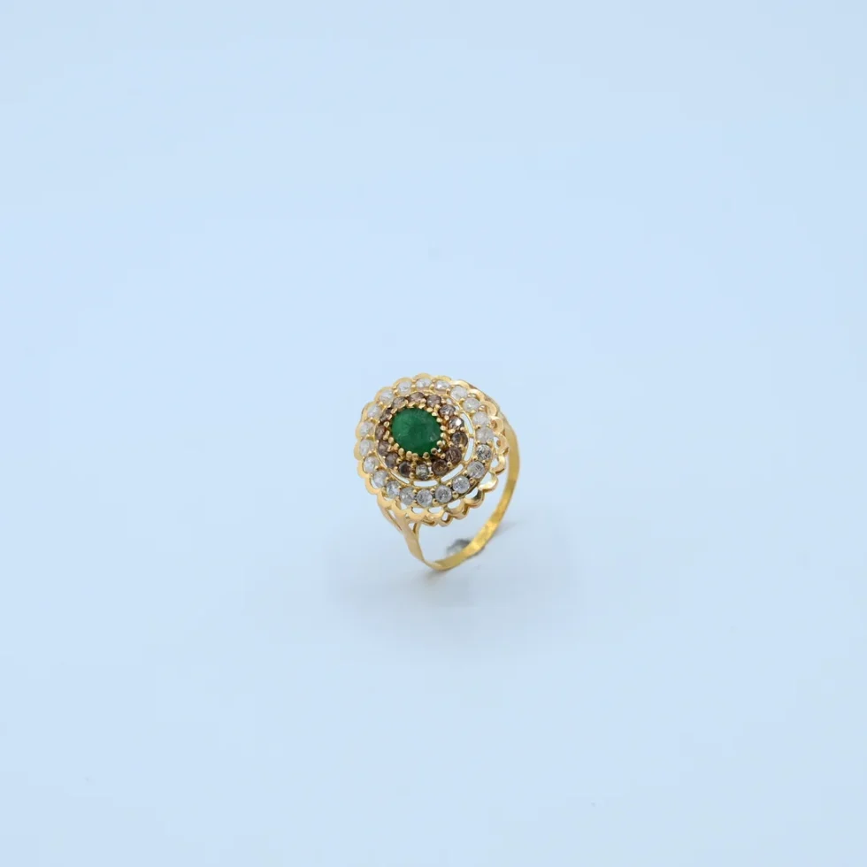 Gold Emerald Floral Cluster Ring
