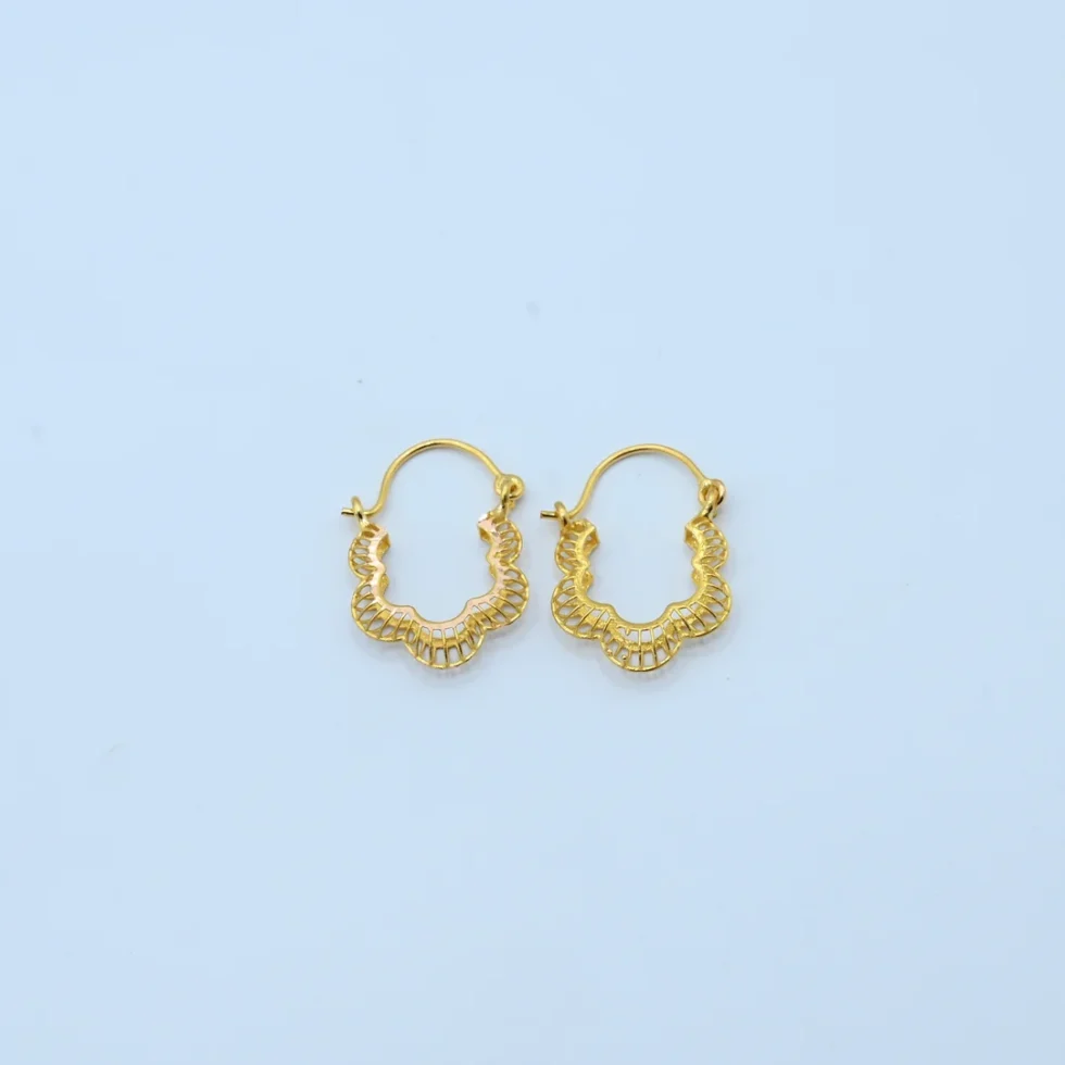Gold Scallop Filigree Gold Hoops