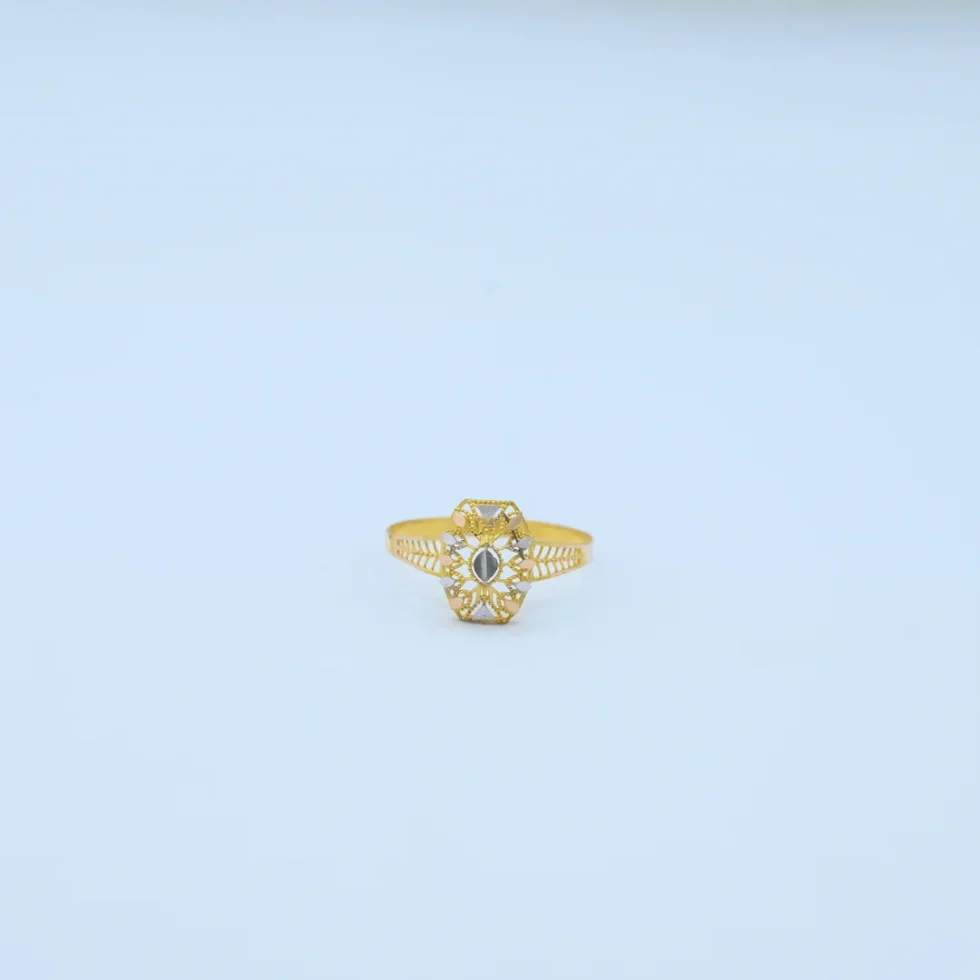 Gold Hexagon Three-Tone Jali Ring