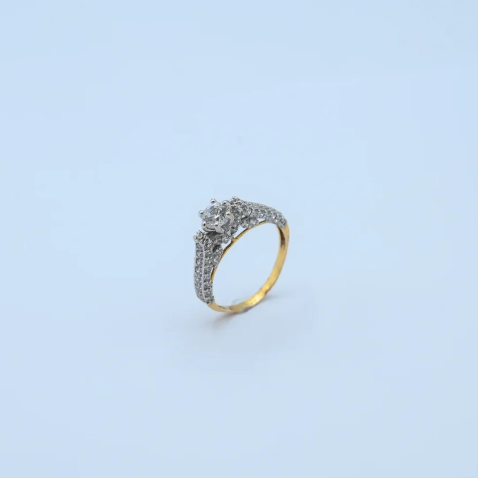 Gold Solitaire Stone Band Ring
