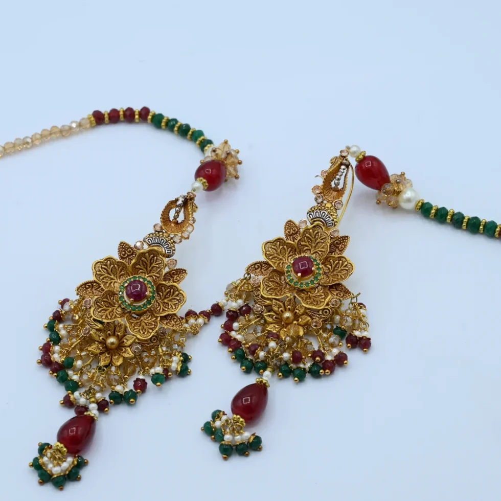 Gold Heavy Choker with Green/Red Drops