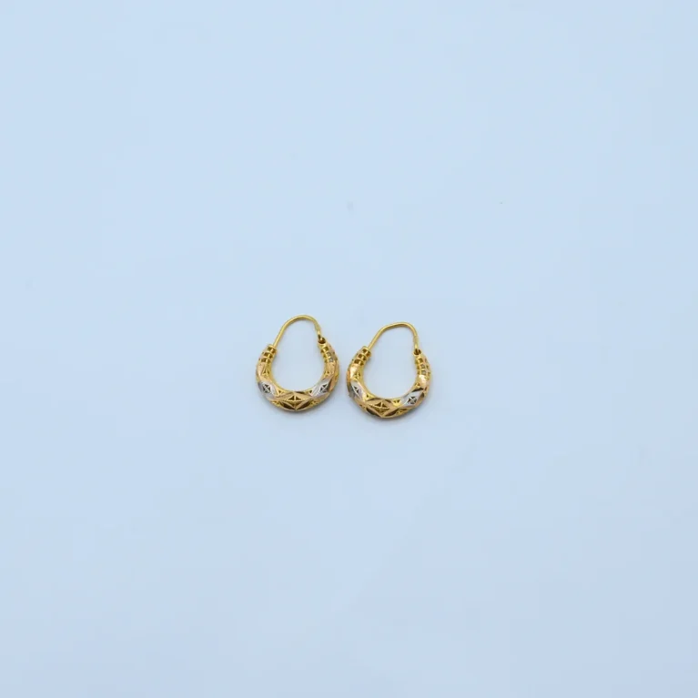 Gold Two-Tone Diamond Cut Bali Earrings