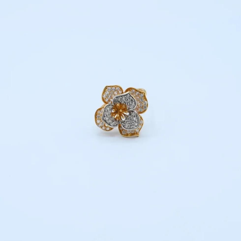 Gold Five Petal Flower Stone Ring