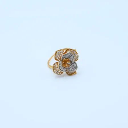 Gold Five Petal Flower Stone Ring