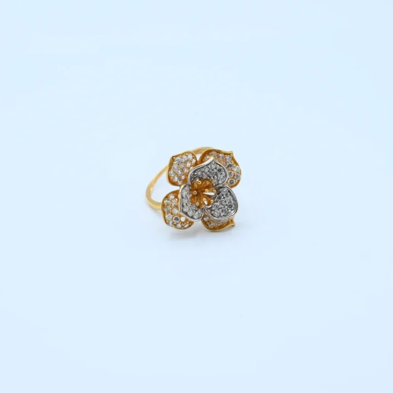 Gold Five Petal Flower Stone Ring
