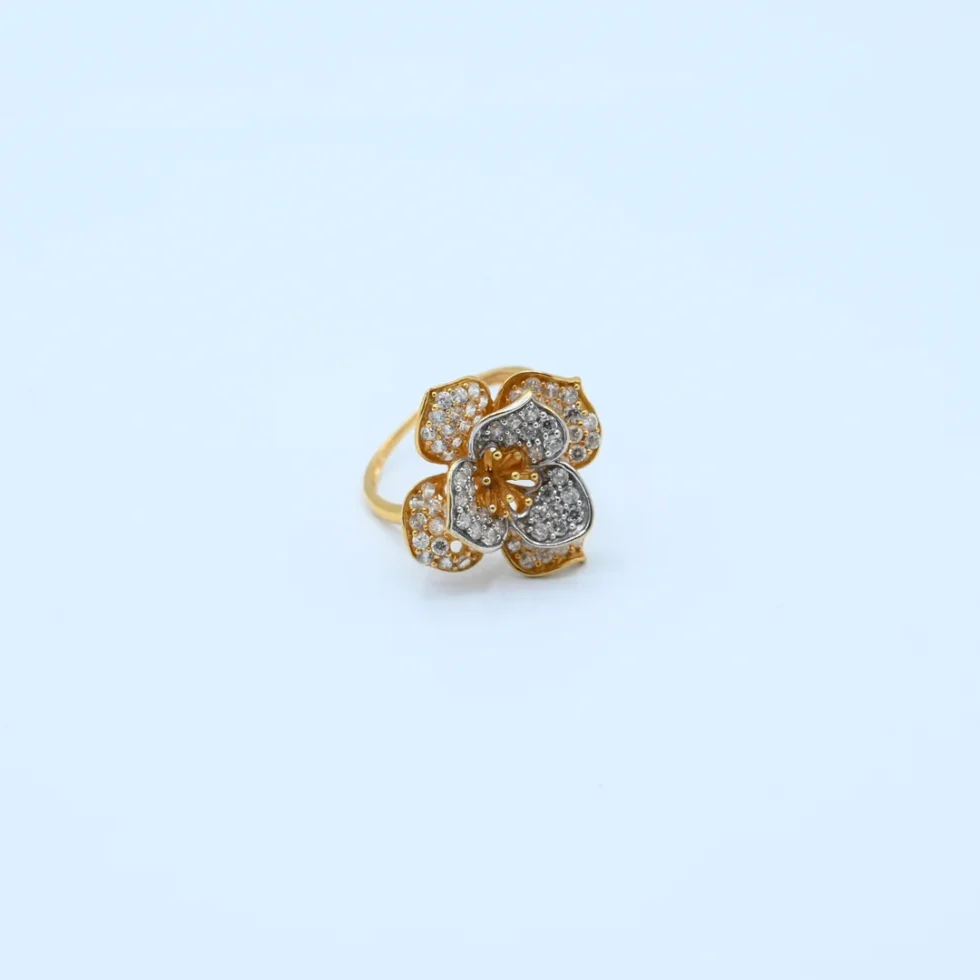Gold Five Petal Flower Stone Ring