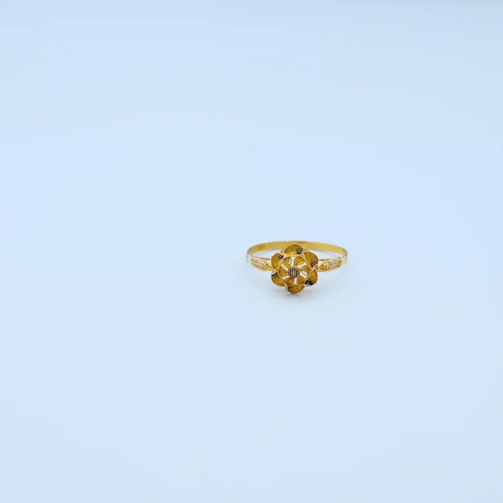 Gold Square Floral Meenakari Ring
