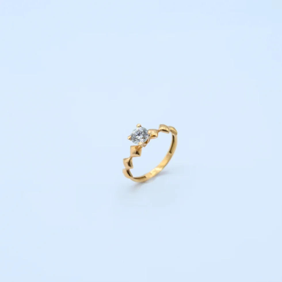 Gold Solitaire Stone Zigzag Band Ring