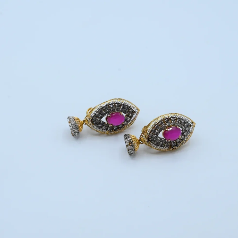 Gold Marquise Ruby Stone Drop Earrings
