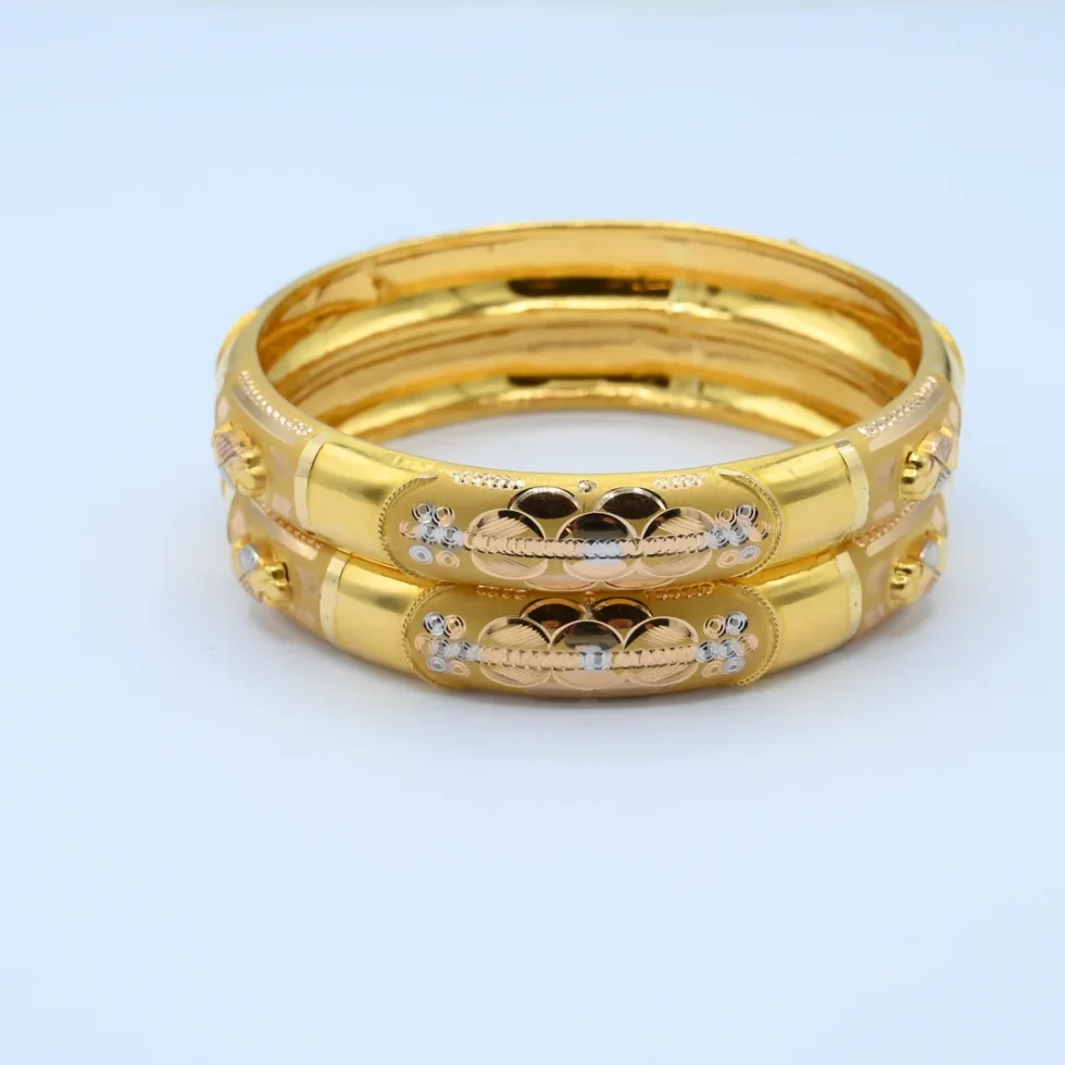 Gold Three-Tone Floral Engraved Kara
