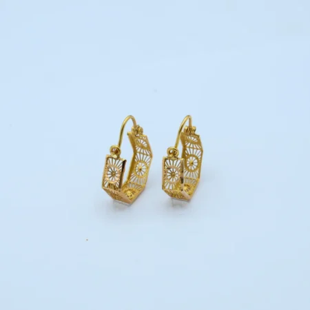 Gold Hexagon Filigree Bali Earrings