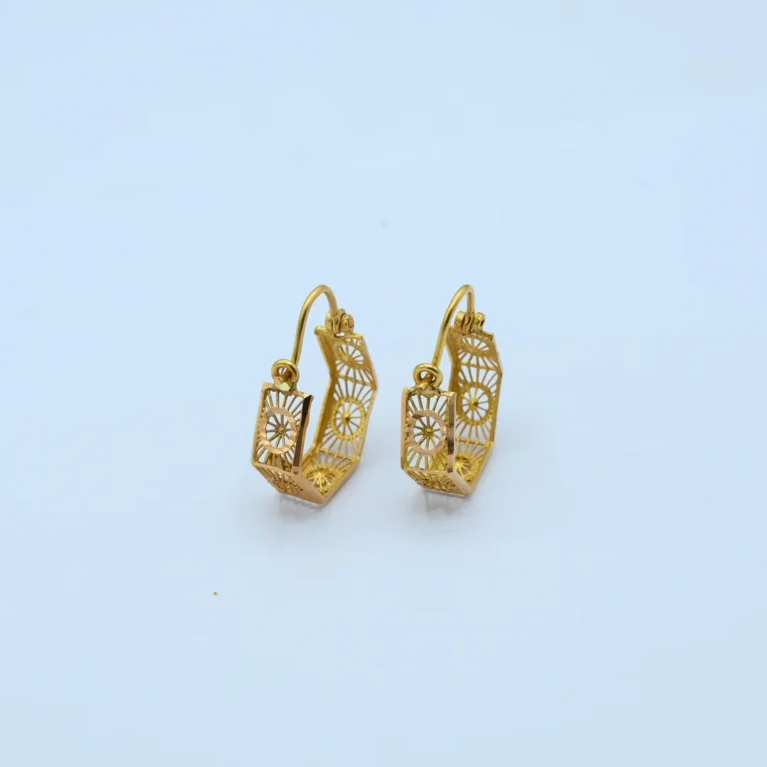 Gold Hexagon Filigree Bali Earrings