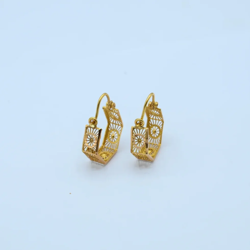 Gold Hexagon Filigree Bali Earrings