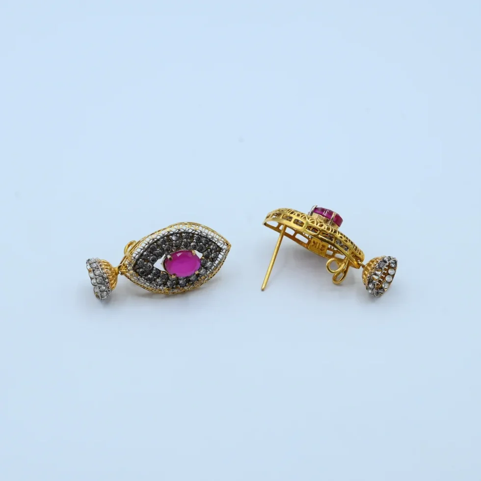 Gold Marquise Ruby Stone Drop Earrings