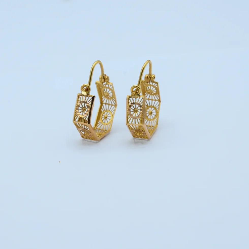 Gold Hexagon Filigree Bali Earrings