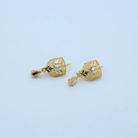Gold Hexagon Filigree Drop Earrings