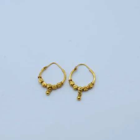 Gold Beaded Ball Hoop Bali Earrings
