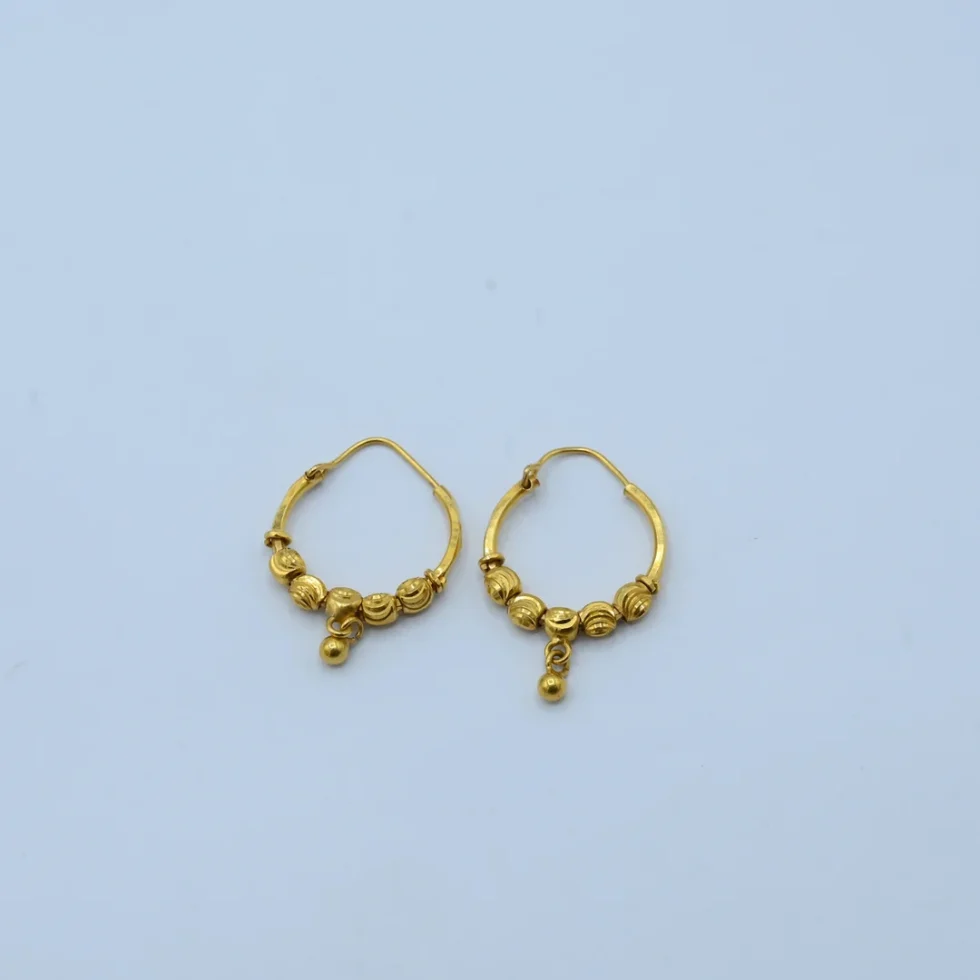 Gold Beaded Ball Hoop Bali Earrings