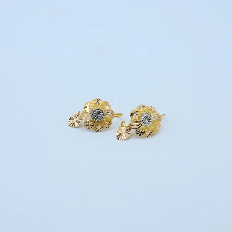 Gold Three-Tone Floral Stud Earrings