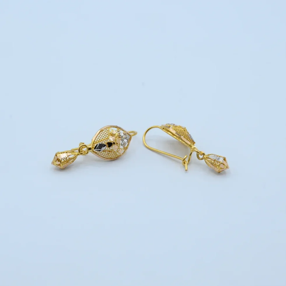 Gold Oval Filigree Jhumka Drop Earrings