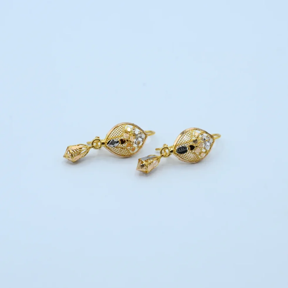 Gold Oval Filigree Jhumka Drop Earrings