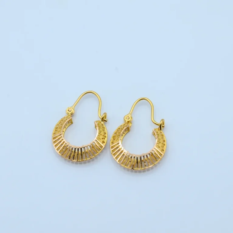 Gold Striped Crescent Bali Earrings