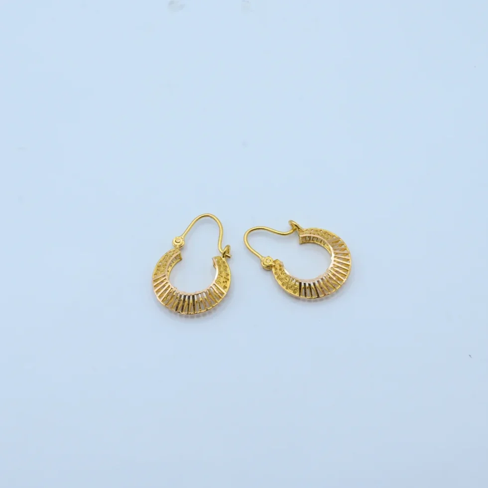 Gold Striped Crescent Bali Earrings