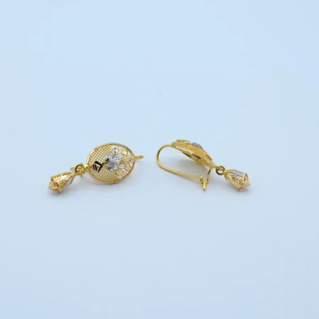 Gold Round Filigree Floral Drop Earrings