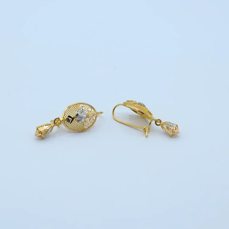 Gold Round Filigree Floral Drop Earrings