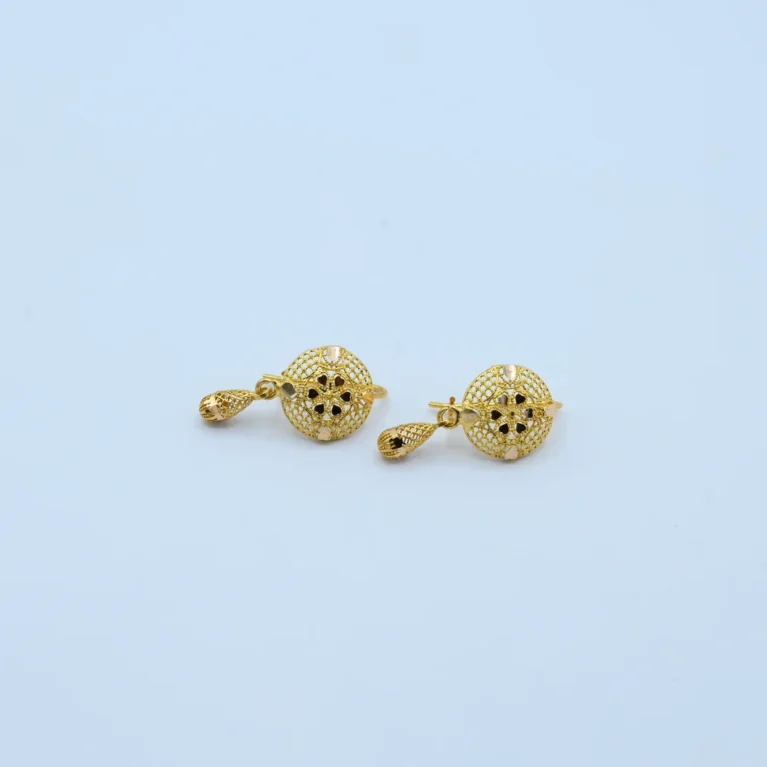 Gold Round Filigree Ball Drop Earrings