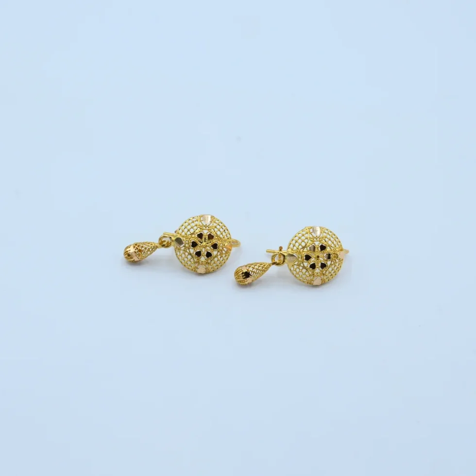 Gold Round Filigree Ball Drop Earrings
