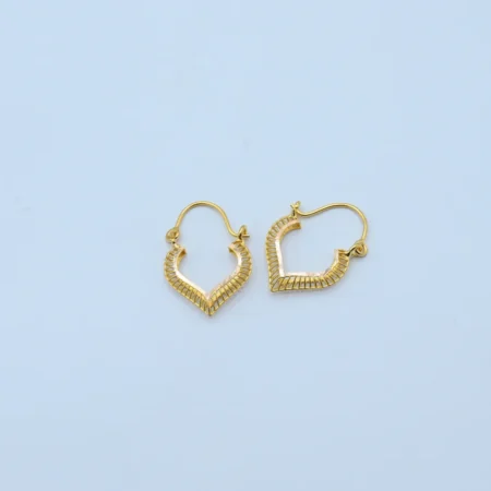 Gold V Shape Striped Bali Earrings