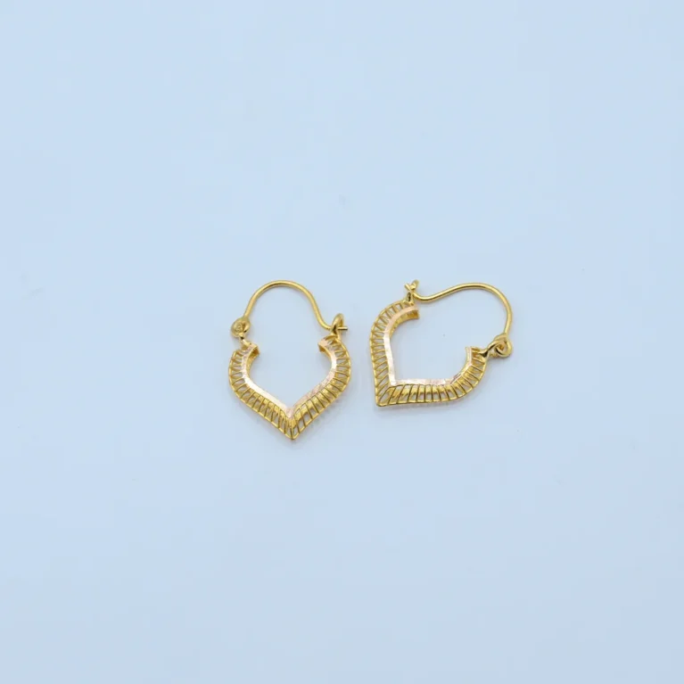 Gold V Shape Striped Bali Earrings