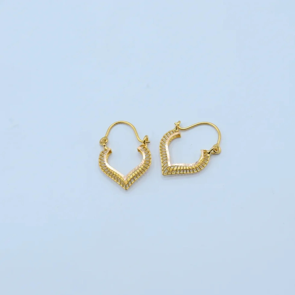 Gold V Shape Striped Bali Earrings