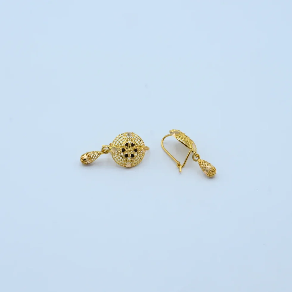 Gold Round Filigree Ball Drop Earrings