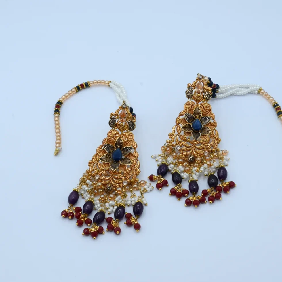 Gold Choker Set with Dark Blue Stones