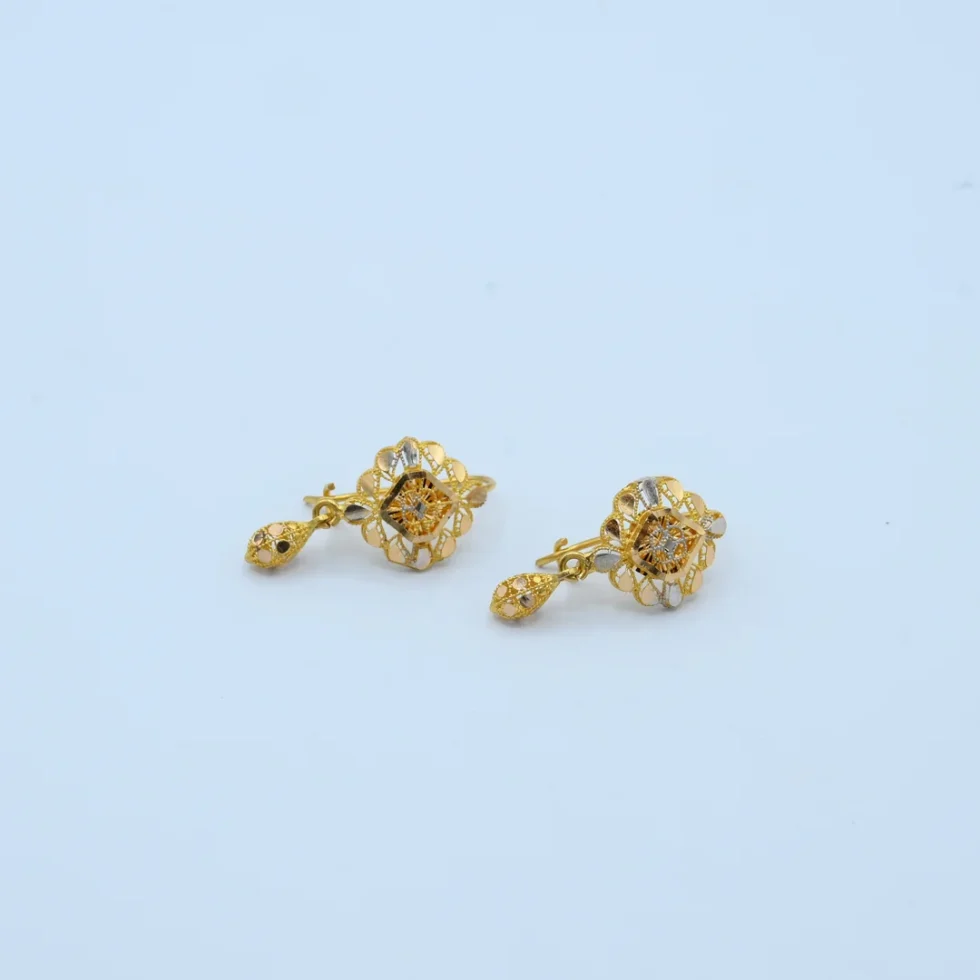 Gold Square Filigree Teardrop Earrings