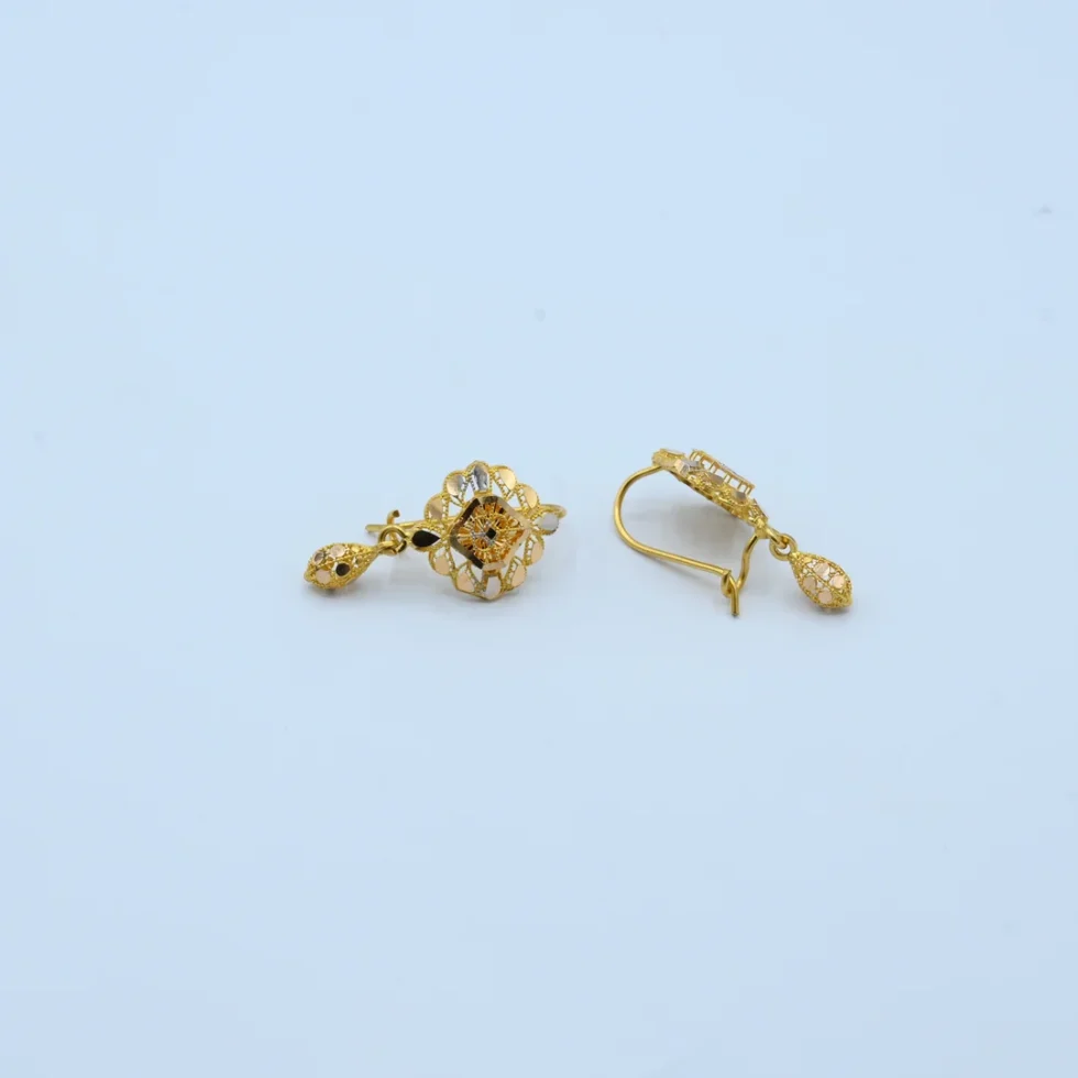 Gold Square Filigree Teardrop Earrings