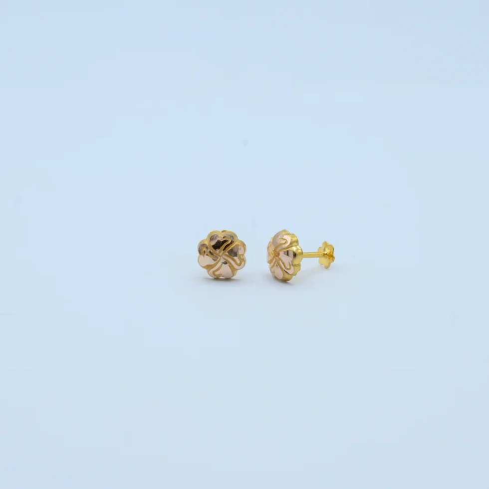 Gold Round Four Petal Two-Tone Studs