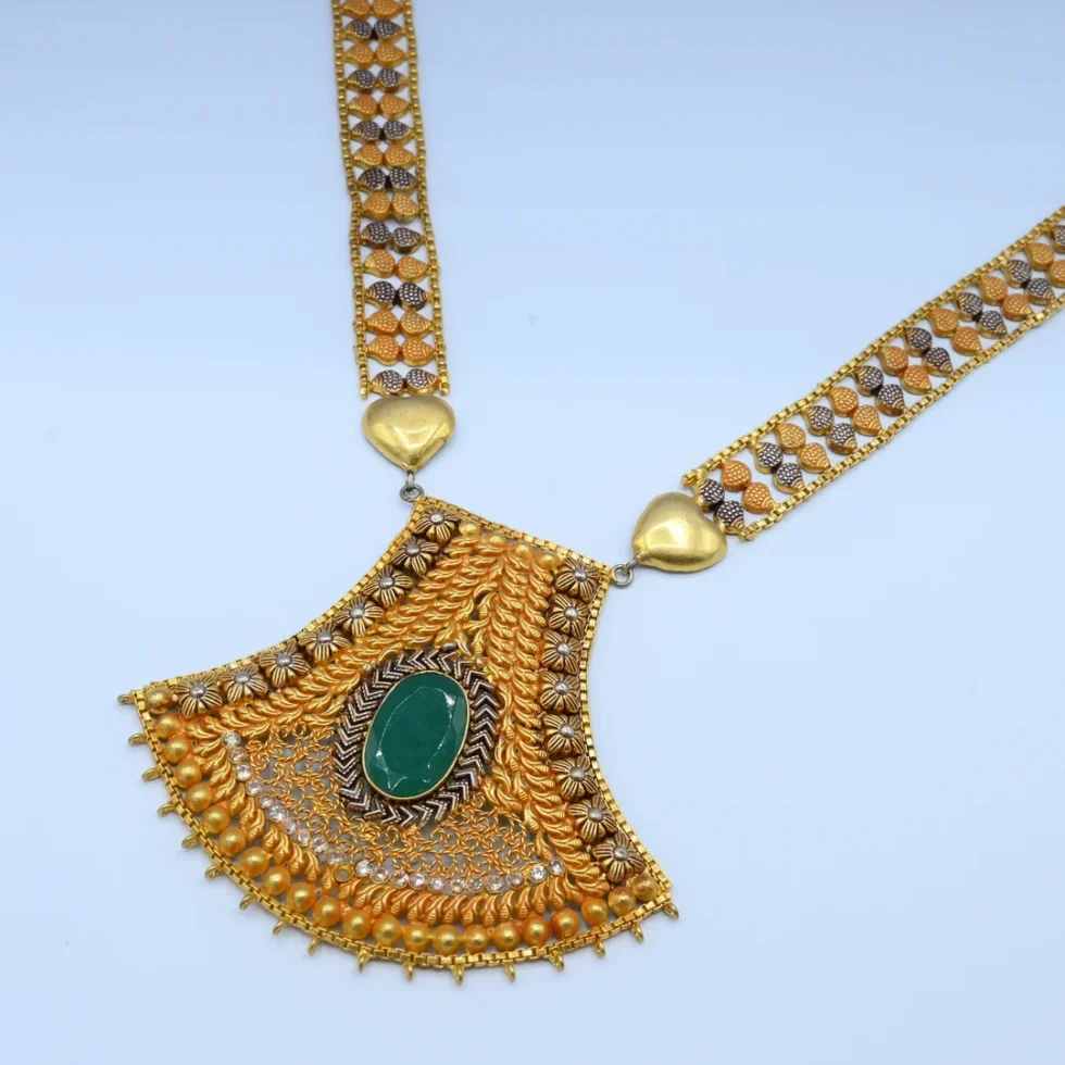 Gold Emerald Antique Jhumka Bridal Set