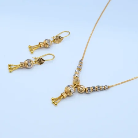 Gold Two-Tone Beaded Drop Locket Set