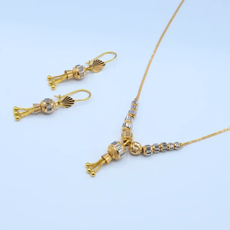 Gold Two-Tone Beaded Drop Locket Set