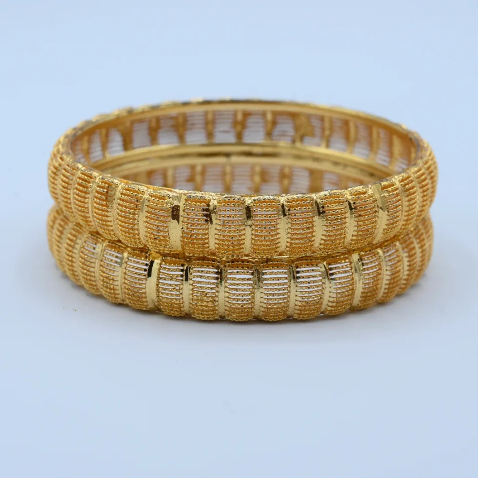 Gold Ribbed Beaded Bangles